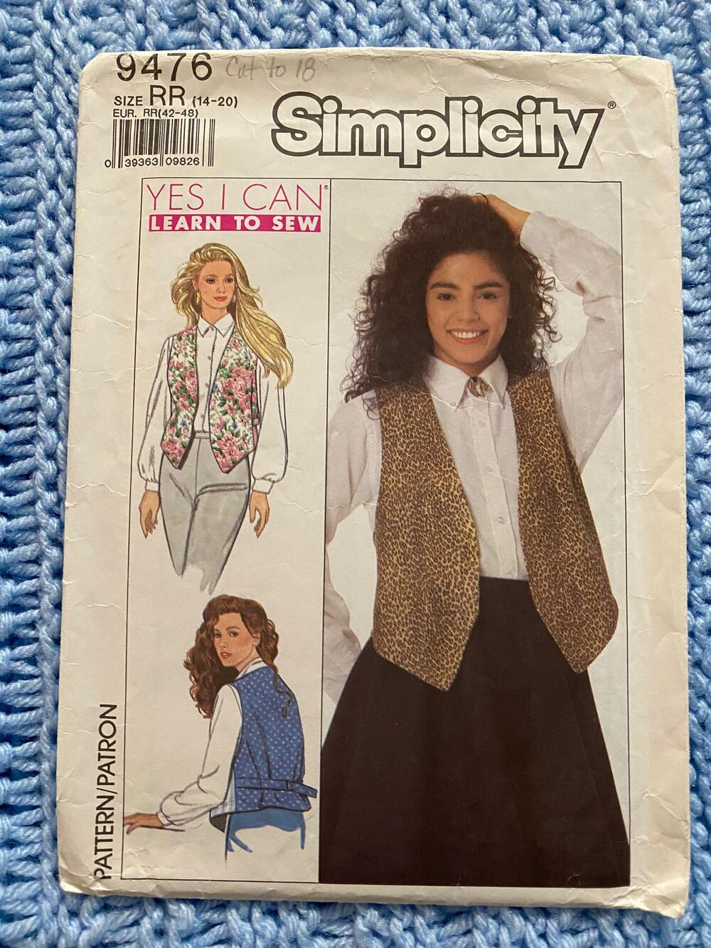 Simplicity sewing pattern  9476 vest 1980s